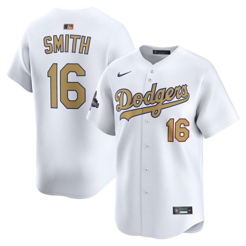 Men Los Angeles Dodgers #16 Smith White Gold 2026 Nike Game MLB Jersey 001->los angeles dodgers->MLB Jersey